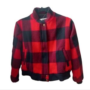 Vintage Woolrich Buffalo Plaid Black Red Wool Blend Bomber Jacket Women's Large